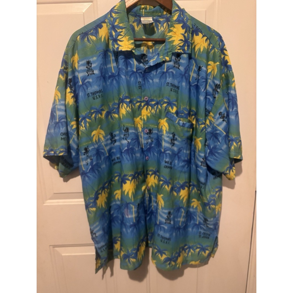 Rims Hawaiian Shirt Tropical Floral 2XL Aloha Short Sleeve Summer Blue‎ Yellow